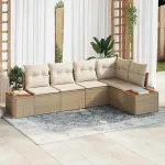 Set de canapele pentru grădină 5 pcs bej și crem Rattan poli GartenMobel Dekor