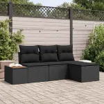 Set de canapele pentru grădină cu pernă 4 pcs Negru Poli Rattan GartenMobel Dekor