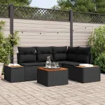 Set de canapele pentru grădină cu pernă 4 pcs Negru Poliratan GartenMobel Dekor