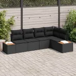 Set de canapele pentru grădină cu pernă 5 pcs Negru Rattan poli GartenMobel Dekor