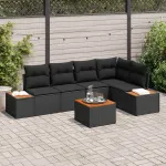Set de canapele pentru grădină cu pernă 6 pcs Negru Rattan poli GartenMobel Dekor