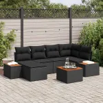 Set de canapele pentru grădină cu pernă 7 pcs Negru Poliratan GartenMobel Dekor