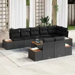 Set de canapele pentru grădină cu pernă 8 pcs Negru Poliratan GartenMobel Dekor