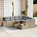 Set de canapele pentru grădină cu pernă 9 pcs Bej Rattan poli GartenMobel Dekor