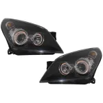 Faruri Opel Astra H 2004-2009 Angel Eyes negre cu reglaj electric