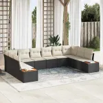 Set de canapele pentru grădină 10 pcs Negru și Crem Poliratan GartenMobel Dekor