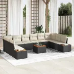 Set de canapele pentru grădină 10 pcs Negru și Crem Poliratan GartenMobel Dekor