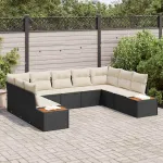 Set de canapele pentru grădină 5 pcs Negru și Crem Poliratan GartenMobel Dekor