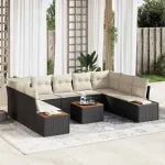 Set de canapele pentru grădină 5 pcs Negru și Crem Poliratan GartenMobel Dekor