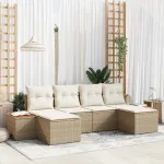 Set de canapele pentru grădină 6 pcs Bej și crem Poli Rattan GartenMobel Dekor