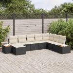 Set de canapele pentru grădină 9 pcs Negru și Crem Poliratan GartenMobel Dekor