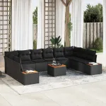 Set de canapele pentru grădină cu pernă 10 pcs Negru Poliratan GartenMobel Dekor
