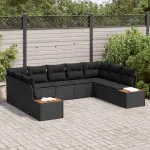 Set de canapele pentru grădină cu pernă 5 pcs Negru Poliratan GartenMobel Dekor