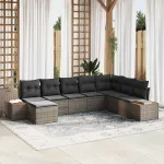 Set de canapele pentru grădină cu pernă 9 pcs Gri Poliratan GartenMobel Dekor