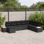 Set de canapele pentru grădină cu pernă 9 pcs Negru Poliratan GartenMobel Dekor
