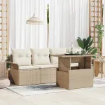 Set de canapele pentru grădină cu pernă 5 pcs Bej Poli Rattan GartenMobel Dekor