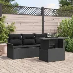 Set de canapele pentru grădină cu pernă 5 pcs Negru Poli Rattan GartenMobel Dekor