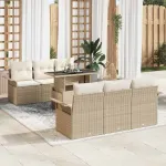 Set de canapele pentru grădină cu pernă 7 pcs Bej Rattan poli GartenMobel Dekor