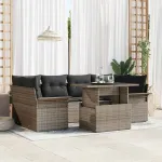 Set de canapele pentru grădină cu pernă 7 pcs Gri Poli Rattan GartenMobel Dekor