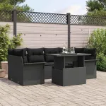 Set de canapele pentru grădină cu pernă 7 pcs Negru Poli Rattan GartenMobel Dekor