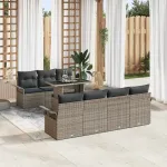 Set de canapele pentru grădină cu pernă 8 pcs Gri Poli Rattan GartenMobel Dekor