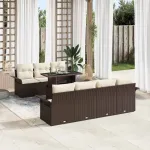 Set de canapele pentru grădină cu pernă 8 pcs Maro Rattan poli GartenMobel Dekor
