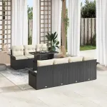 Set de canapele pentru grădină cu pernă 8 pcs Negru Poli Rattan GartenMobel Dekor