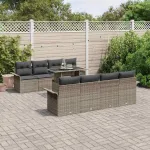 Set de canapele pentru grădină cu pernă 9 pcs Gri Poli Rattan GartenMobel Dekor