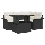Set de canapele pentru grădină cu pernă 5 pcs Negru Rattan poli GartenMobel Dekor