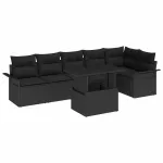 Set de canapele pentru grădină cu pernă 7 pcs Negru Rattan poli GartenMobel Dekor