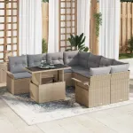 Set de canapele pentru grădină cu pernă 9 pcs Bej Poli Rattan GartenMobel Dekor