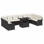 Set de canapele pentru grădină Manual 11 pcs Negru Poli Rattan GartenMobel Dekor