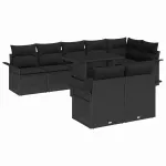 Set de canapele pentru grădină cu pernă 9 pcs Negru Rattan poli GartenMobel Dekor