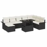 Set de canapele pentru grădină cu pernă 9 pcs Negru și Crem GartenMobel Dekor