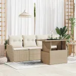 Set de canapele pentru grădină cu pernă 5 pcs Bej Poli Rattan GartenMobel Dekor