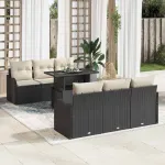 Set de canapele pentru grădină cu pernă 7 pcs Negru Poli Rattan GartenMobel Dekor