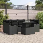 Set de canapele pentru grădină cu pernă 7 pcs Negru Poli Rattan GartenMobel Dekor