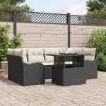 Set de canapele pentru grădină cu pernă 7 pcs Negru Poli Rattan GartenMobel Dekor