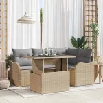Set de canapele pentru grădină cu pernă 5 pcs Bej Poli Rattan GartenMobel Dekor