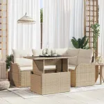 Set de canapele pentru grădină cu pernă 5 pcs Bej Poli Rattan GartenMobel Dekor