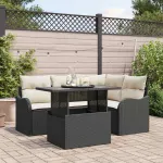 Set de canapele pentru grădină cu pernă 5 pcs Negru Poli Rattan GartenMobel Dekor