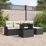 Set de canapele pentru grădină cu pernă 6 pcs Negru Poliratan GartenMobel Dekor