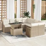 Set de canapele pentru grădină cu pernă 9 pcs Bej Poliratan GartenMobel Dekor