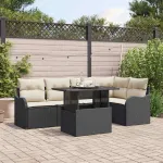 Set de canapele pentru grădină cu pernă 6 pcs Negru Poli Rattan GartenMobel Dekor