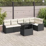Set de canapele pentru grădină cu pernă 7 pcs Negru Poli Rattan GartenMobel Dekor