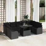 Set de canapele pentru grădină Manual 10 pcs Negru Poli Rattan GartenMobel Dekor