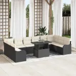 Set de canapele pentru grădină Manual 11 pcs Negru Poli Rattan GartenMobel Dekor