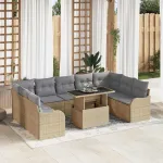 Set de canapele pentru grădină cu pernă 10 pcs Bej Poli Rattan GartenMobel Dekor