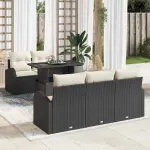 Set de canapele pentru grădină cu pernă 6 pcs Negru Poli Rattan GartenMobel Dekor