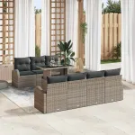 Set de canapele pentru grădină cu pernă 8 pcs Gri Poli Rattan GartenMobel Dekor